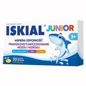Iskial Junior, dla dzieci powyżej 3 roku, smak cytrynowy, 30 kapsułek do żucia