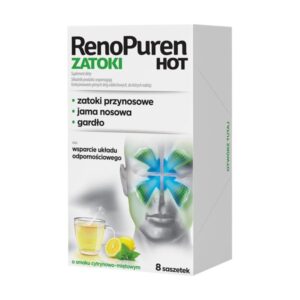 RenoPuren Zatoki Hot, smak cytrynowo-miętowy, 8 saszetek na gardlo DATA koniec 12.2025