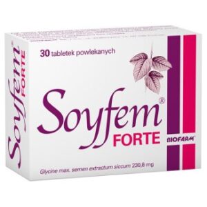 Soyfem Forte 230,8 mg 30 tabletek powlekanych menopauza uderzenia gorąca nadmierna potliwosc zakłócenia snu uczucie napięcia nerwowego i niepokoju