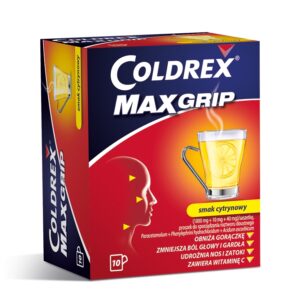 Coldrex MaxGrip 1000 mg + 10 mg + 40 mg, smak cytrynowy, 10 saszetek grypa przeziebienie bol glowy