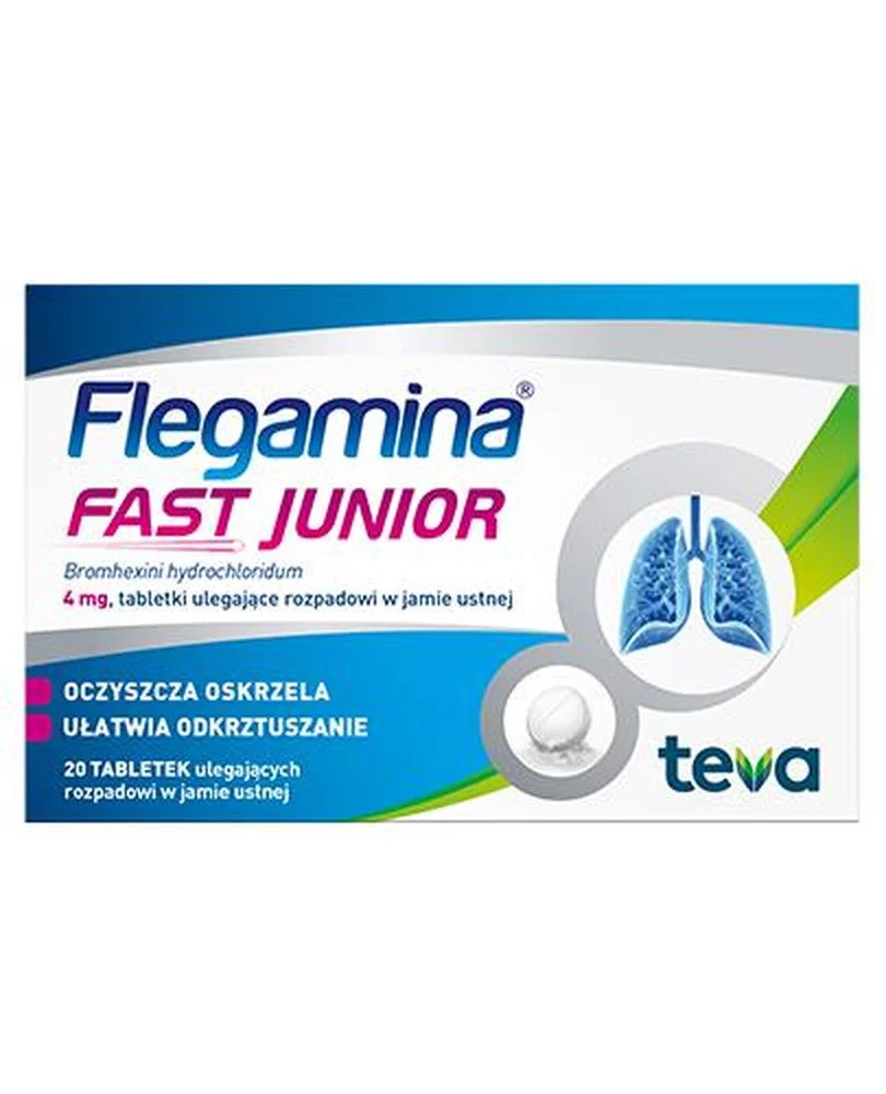 Flegamina Fast Junior 4 mg, 20 tabletek, na kaszel, lek ulatwiajacy odkrztuszanie