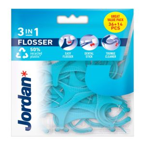 Jordan Flosser 3w1, (nic woskowa + czyscik do jezyka + wykalaczka), 1 opakowanie
