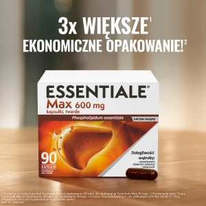 Essentiale MAX, 600 mg, kapsulki twarde, 90 szt. DUZE opakowanie watroba niestrawnosc