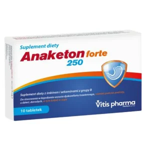 Anaketon Forte 250, tabletki, 10 sztuk dyskomfort zoladkowy lokomocyjna ciaza mdlosci